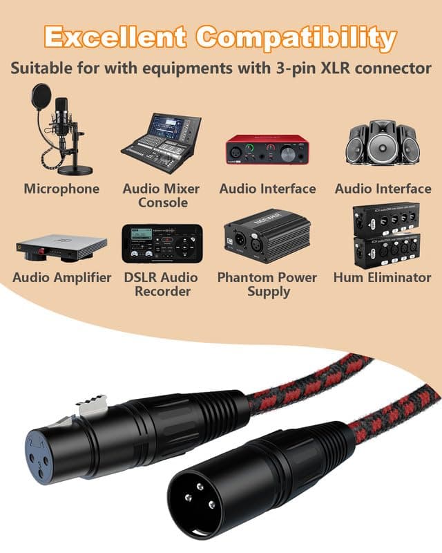 XLR Cables 6 FT 4 Pack, XLR Microphone Cable 3-Pin Male to Female Balanced Mic Cable XLR to XLR Speaker Heavy Duty Mic Patch Cords for Microphones, Mixer, XLR Speaker Systems etc