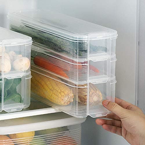 Taylor & Brown 3 Layer Plastic Refrigerator Fridge Freezer Storage Box Containers Bins Kitchen Cabinet Organizer Stackable Boxes with Lids Set of 3 Pack