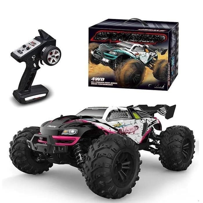 4WD All-Terrain RC Car, 2.4Ghz Remote Control Racing Truck, Brushless High Speed Off-Road Monster Buggy with Rechargeable Battery, LED Lights & Shock Absorbers for Kids & Adults