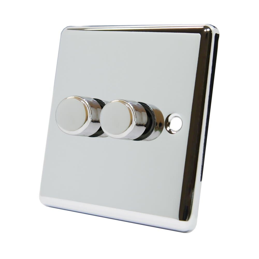 AET CPC2GDIM4 Polished Chrome Classical 400W-10 Amp Double 2 Gang 2 Way 400W Light Dimmer Switch, 400 W