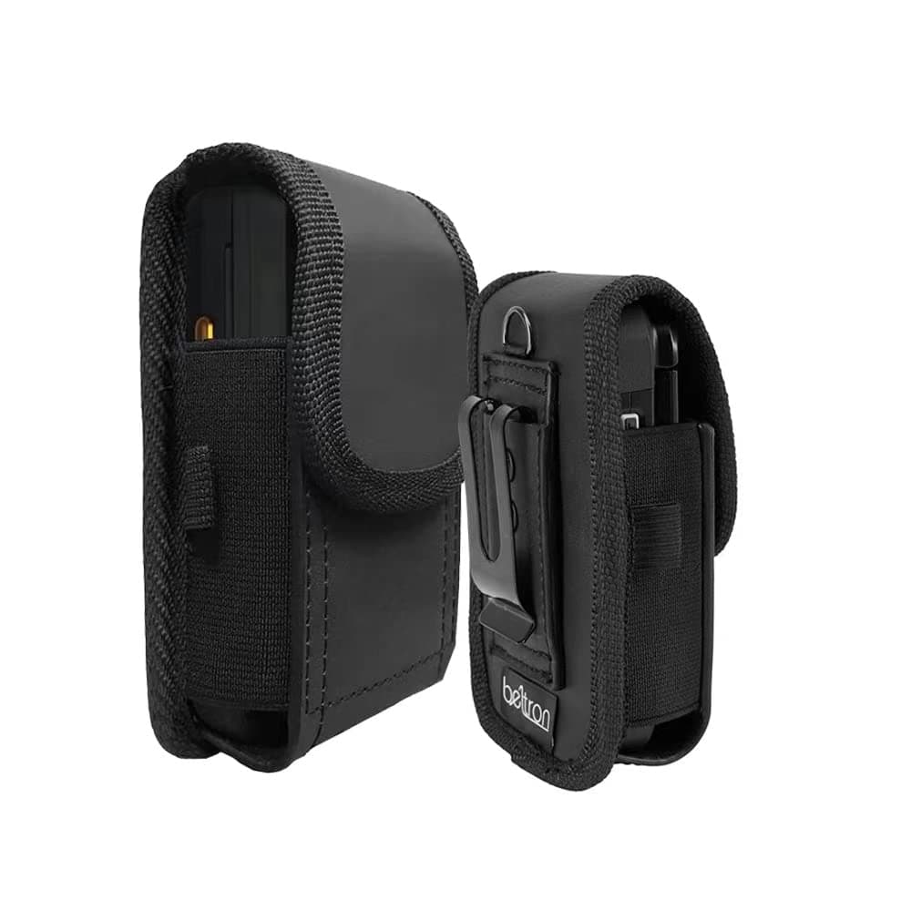 Vertical Leather Case for CAT S22 Flip Phone/Sonim XP3 Plus XP3900, Features: Heavy Duty Belt Loop, Metal Belt Clip & Dual Magnet Closure (Black Leather)