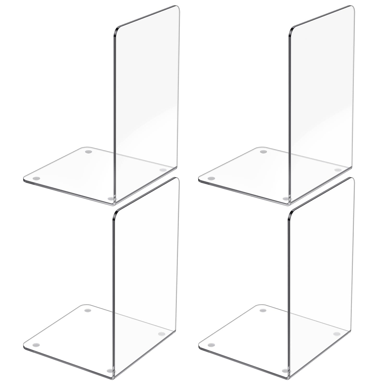 Acrylic Bookends 4 Pcs, Clear Book Ends for Shelves, Transparent Bookend Organizer, Book Holder Stand Decorative, Book Stoppers for Heavy Duty Books, CD, File, Video Games