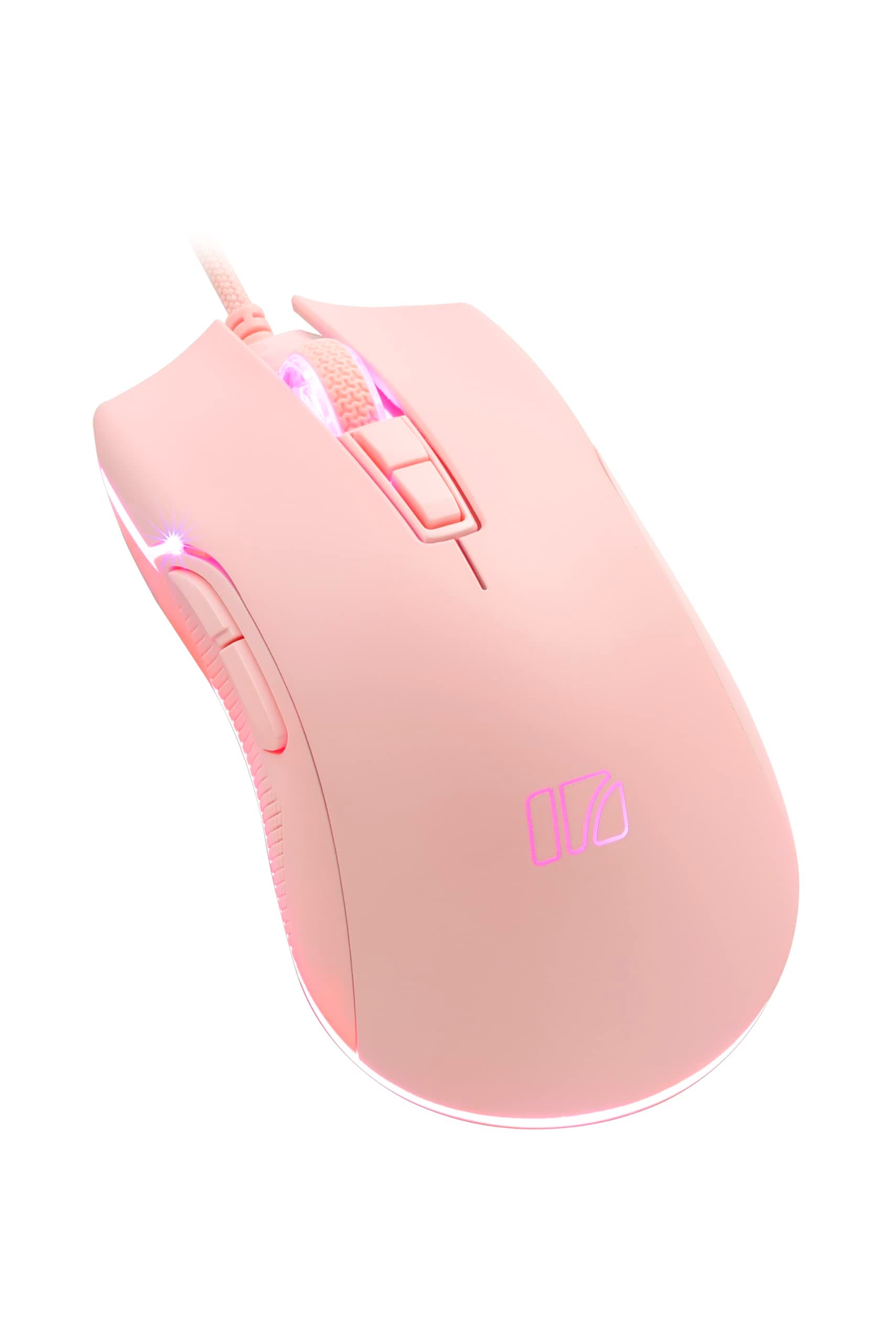 i-rocks M31E RGB Wired Gaming Mouse : 6400 DPI Optical Sensor - 60 Million Click lifespans - Compatible Software - 7 Programmable Buttons - Peach Pink