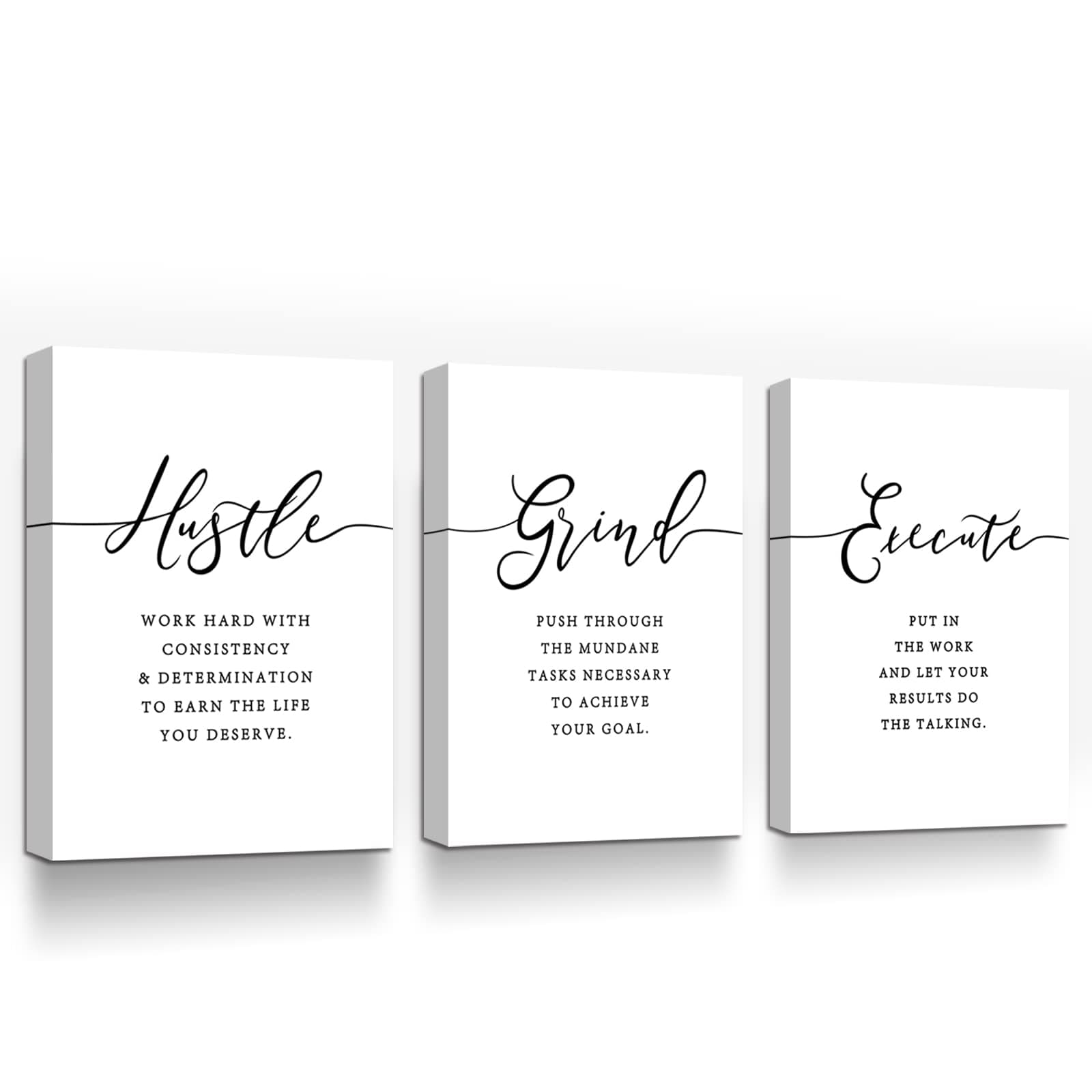 Hustle Grind Execute Farmhouse Inspirational Wall Art Execution Workout Framed wall Art Canvas Print Wall Decor for Office Classroom,Motivational Picture Decals,Minimalist Home Office Space Present