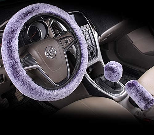 Warm and Fluffy Car Steering Wheel Covers -3 Sets, Non-Slip, Universal Size 15" (Violet)