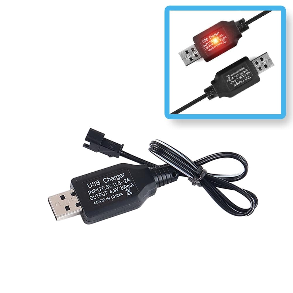 RC Model Battery Charger Cable,4.8 V 250mA,SM-2P Connector Plug,Charging Protection Circuit and Indicator Light,Lithium Battery Charger for RC Drone Toys&Multipurpose Batteries-1Pc