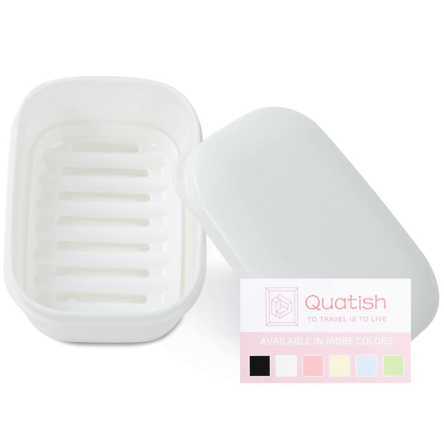 Quatish Leakproof Soap Dish with Lid & Draining Layer, Shatterproof Travel Bar Soap Holder Case Container, Portable Travel Size Toiletries Essentials for Camping, Gym, Bathroom, White