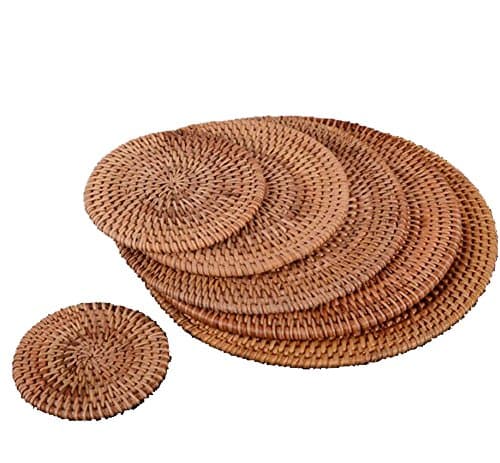 Oriental Stylish Weaved Rattan Table Tea Coffee Cup Coaster Mat for Home(Set of 6 pcs)
