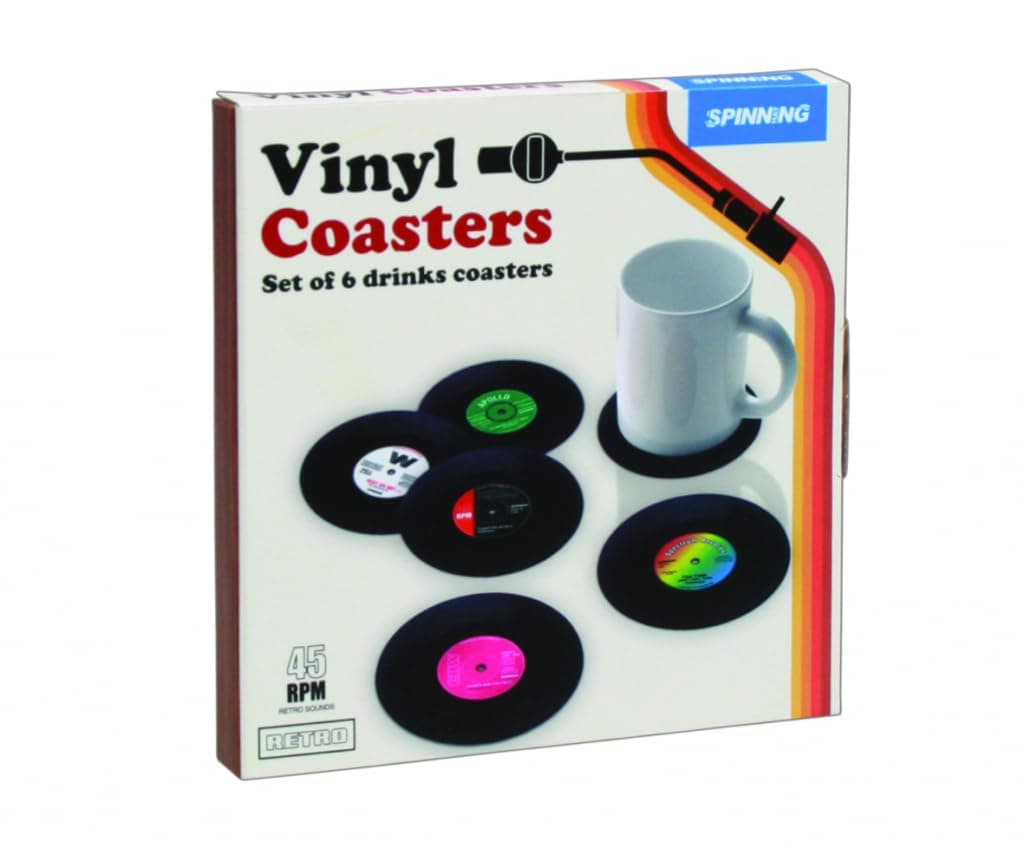 Gift Republic Retro Vinyl Coasters, Cool Drinks Coasters, Great Housewarming Gift, Music Lovers Gift idea