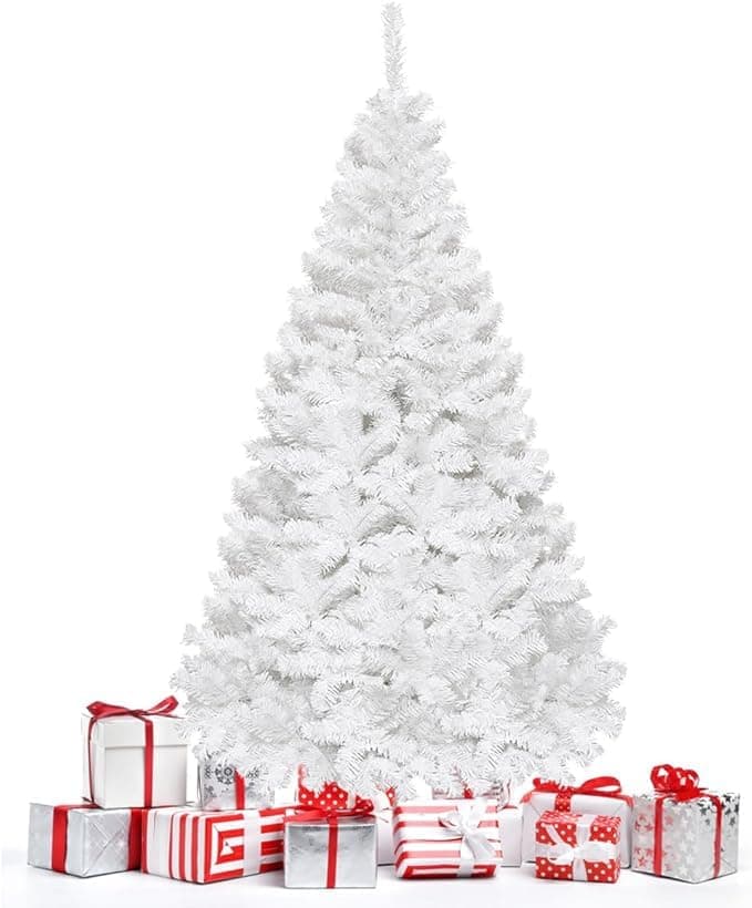 Nightcore 7 Foot White Artificial Christmas Tree with Metal Support, PVC Christmas Pine for Indoor & Outdoor Holiday Decorations