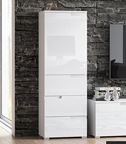Cellini White Gloss Slim Tallboy Storage Unit - S11- By RONZ