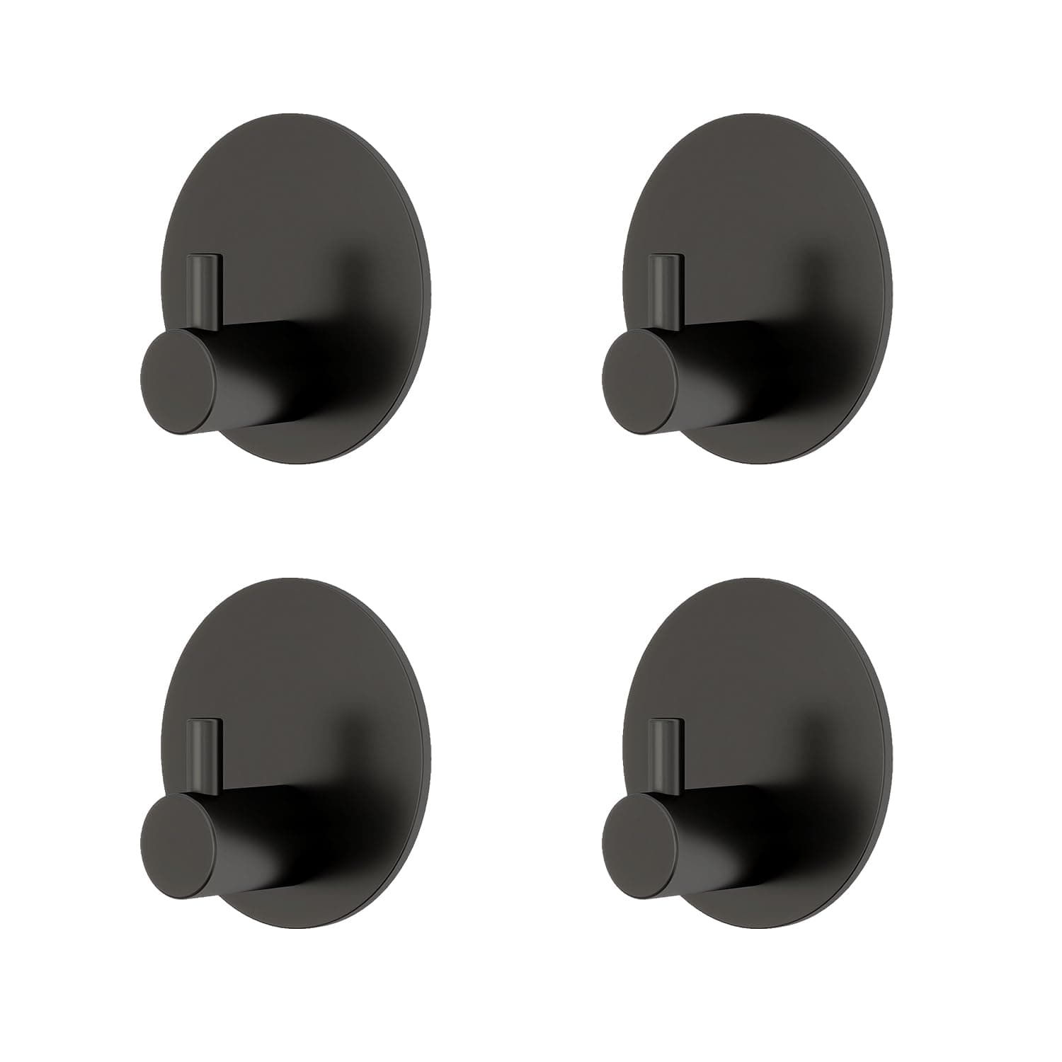 JS Adhesive Hooks Black Towel Holder Self Adhesive Extra Sticky Hook Round Stainless Steel Hanging Stick on No-Nail Hook for Back of Door for Bathrooms Shower Kitchen