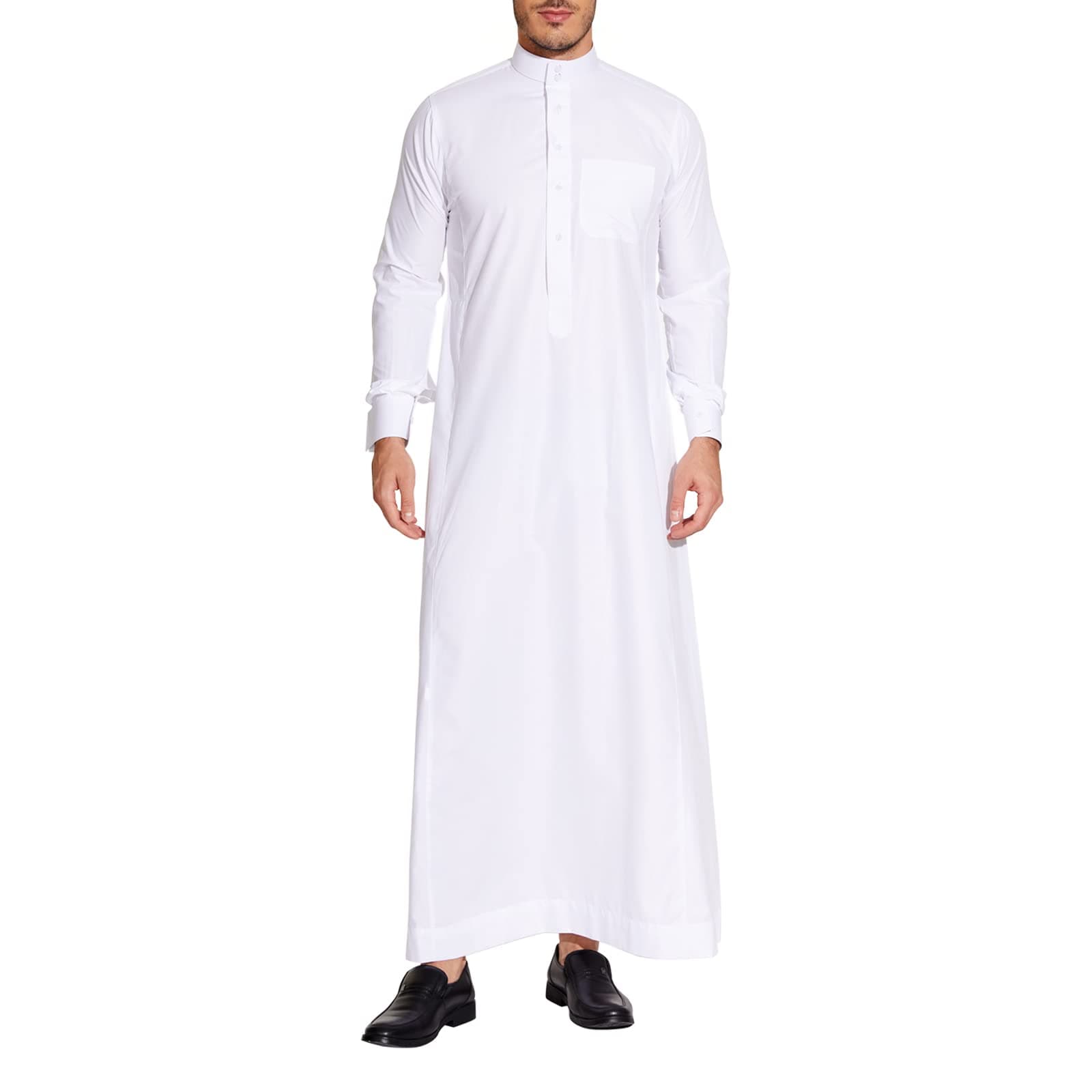 Sabolia Arabic Thobe Saudi Style Men’s Arab Robe Men’s Muslim Clothes Ramadan Middle East Ethnic Clothes Cuff Sleeve Size 56