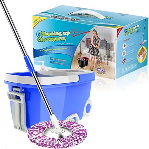 LEMNUY Spin Mop Bucket, for Floor Cleaning System, with 2 Microfiber Mop Heads Replacement (Dark Blue TB12)