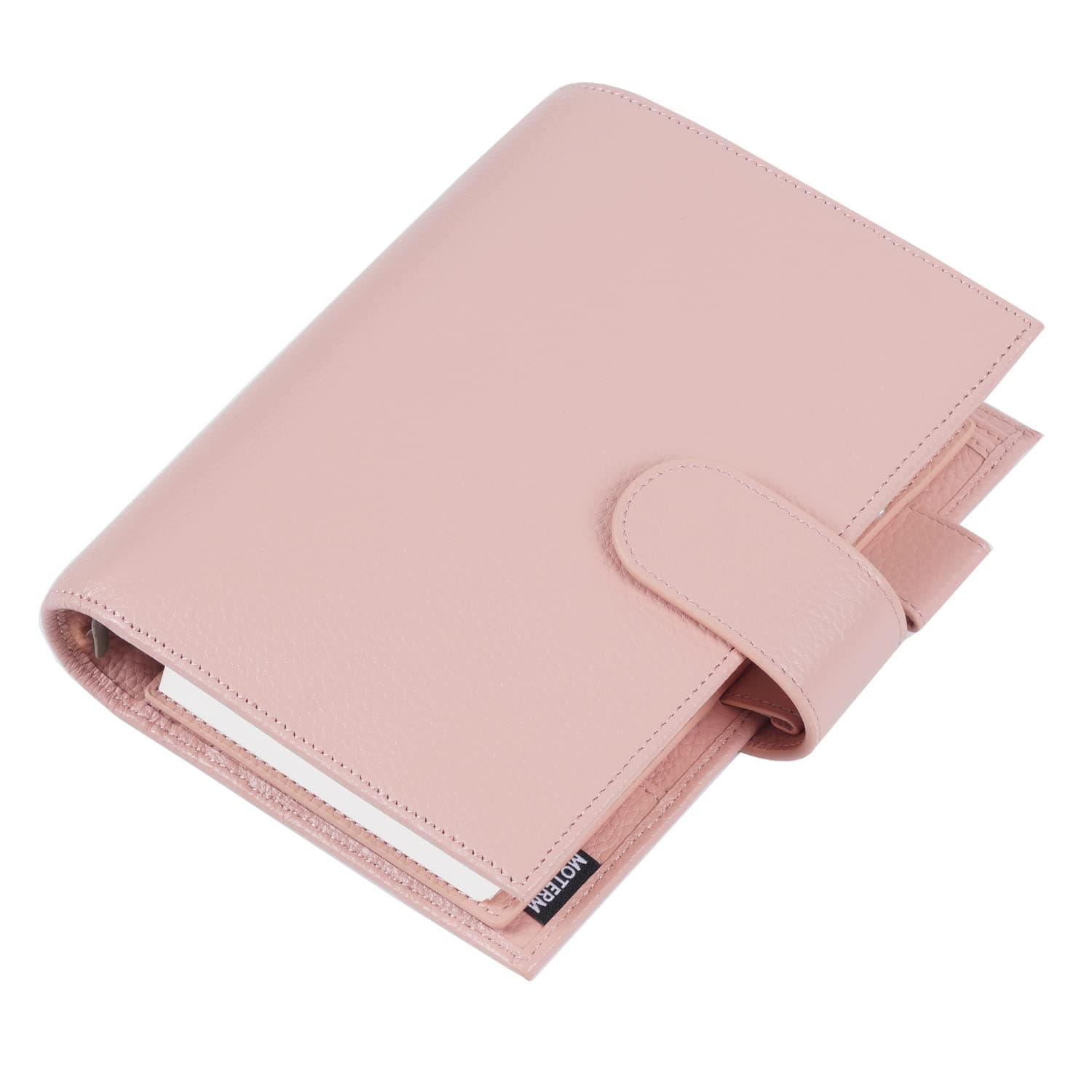 Moterm Personal Luxe Rings Planner - Genuine Leather Binder Organizer (30mm Ring, Pebbled-Dusty Rose)