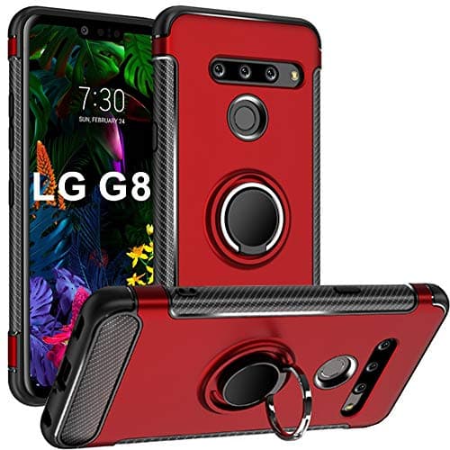 HNHYGETE Designed for LG G8 ThinQ Case/LG G8 Case,360 Degree Rotating Ring Holder Layer Heavy Duty Non Slip Shockproof Bumper Rugged Protective Cover(2019) 6.1" (red)