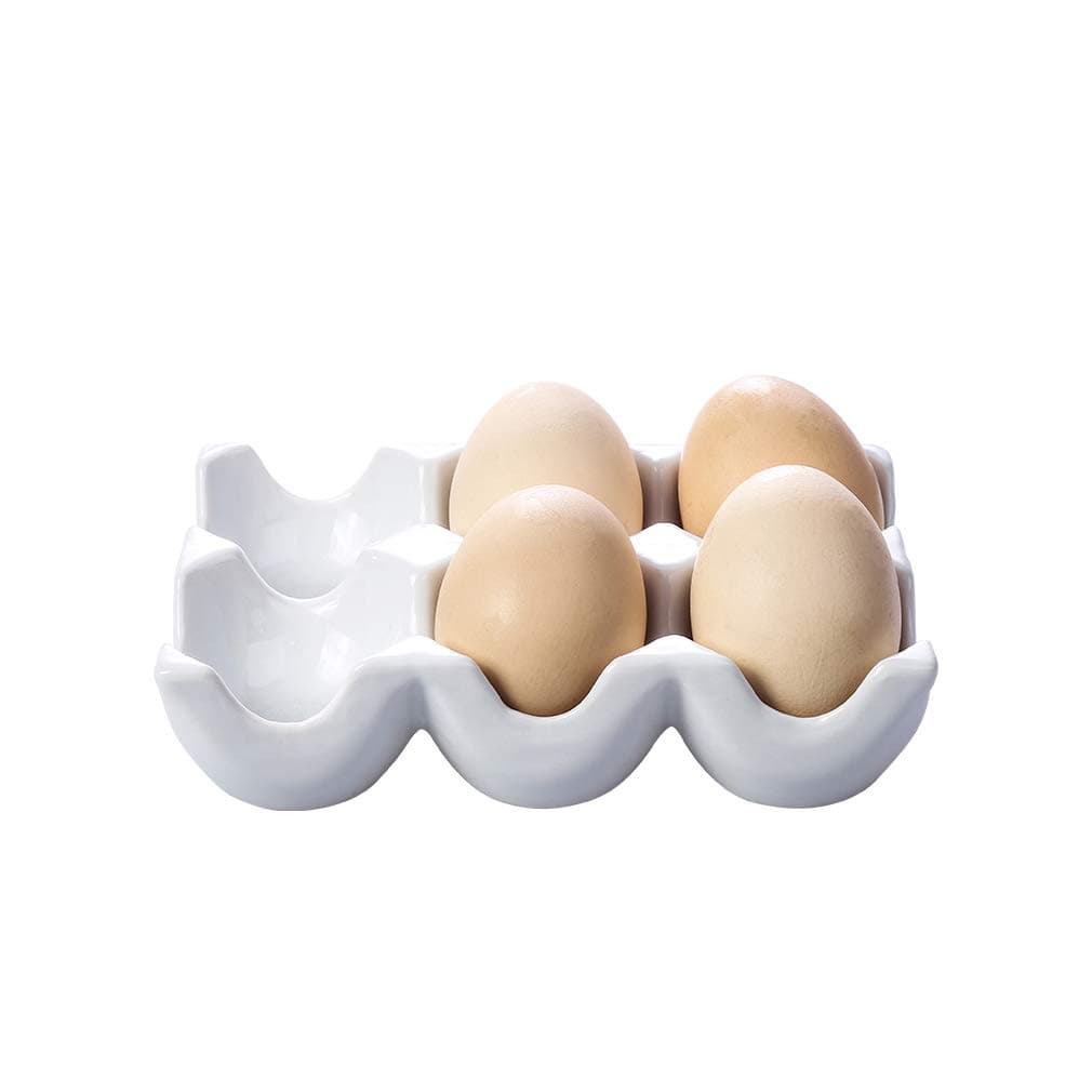 Ceramic 6 Cups Egg Tray - Half Dozen Stoneware Porcelain Egg Holder, Kitchen Restaurant Fridge Storage and Cookable Egg Porcelain Decorative Crate White| set of 6
