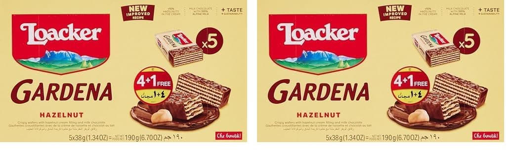 Loacker Gardena Hazelnut Wafers 38 grams (4+1 Free) (Pack of 2)