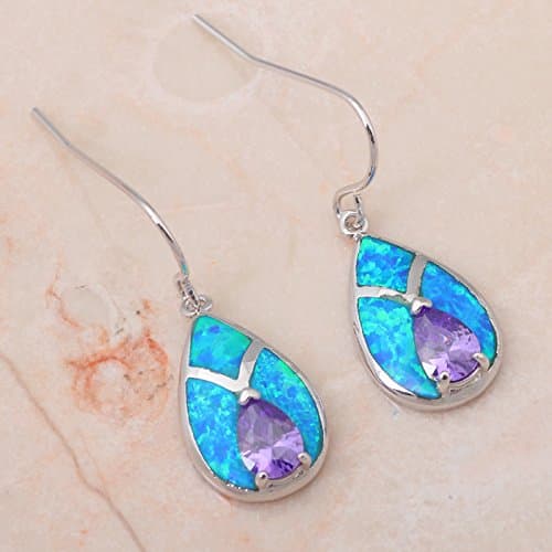 Chokushop Desinger Water Drop style Retail Amethyst Blue Fire Opal 925 Silver Drop Earrings Fashionl Jewelry OE221A