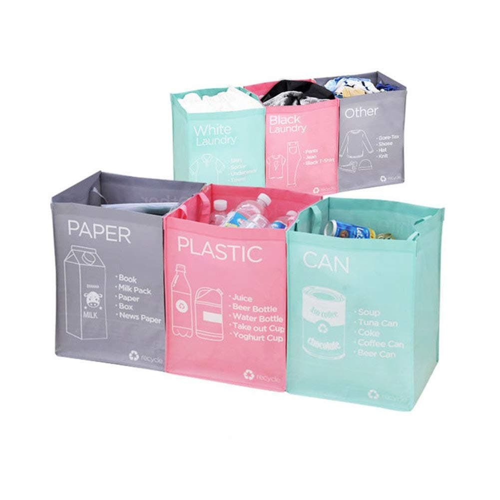 Ribens Recycle Bag Separate Recycle Bin Waterproof Waste Baskets Compartment Container Separate Recycling Bins Multipurpose Separator Box Set Front Recycle Separate Back Laundry Separate