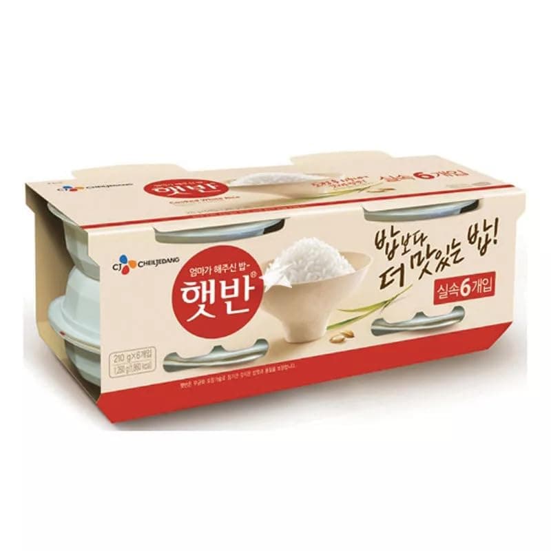 CJ Cooked Rice (Hetbahn) - Korean Microwavable Instant White Rice 210g - Korean rice pack, Korean convenience food, Instant microwave rice (Pack 24)