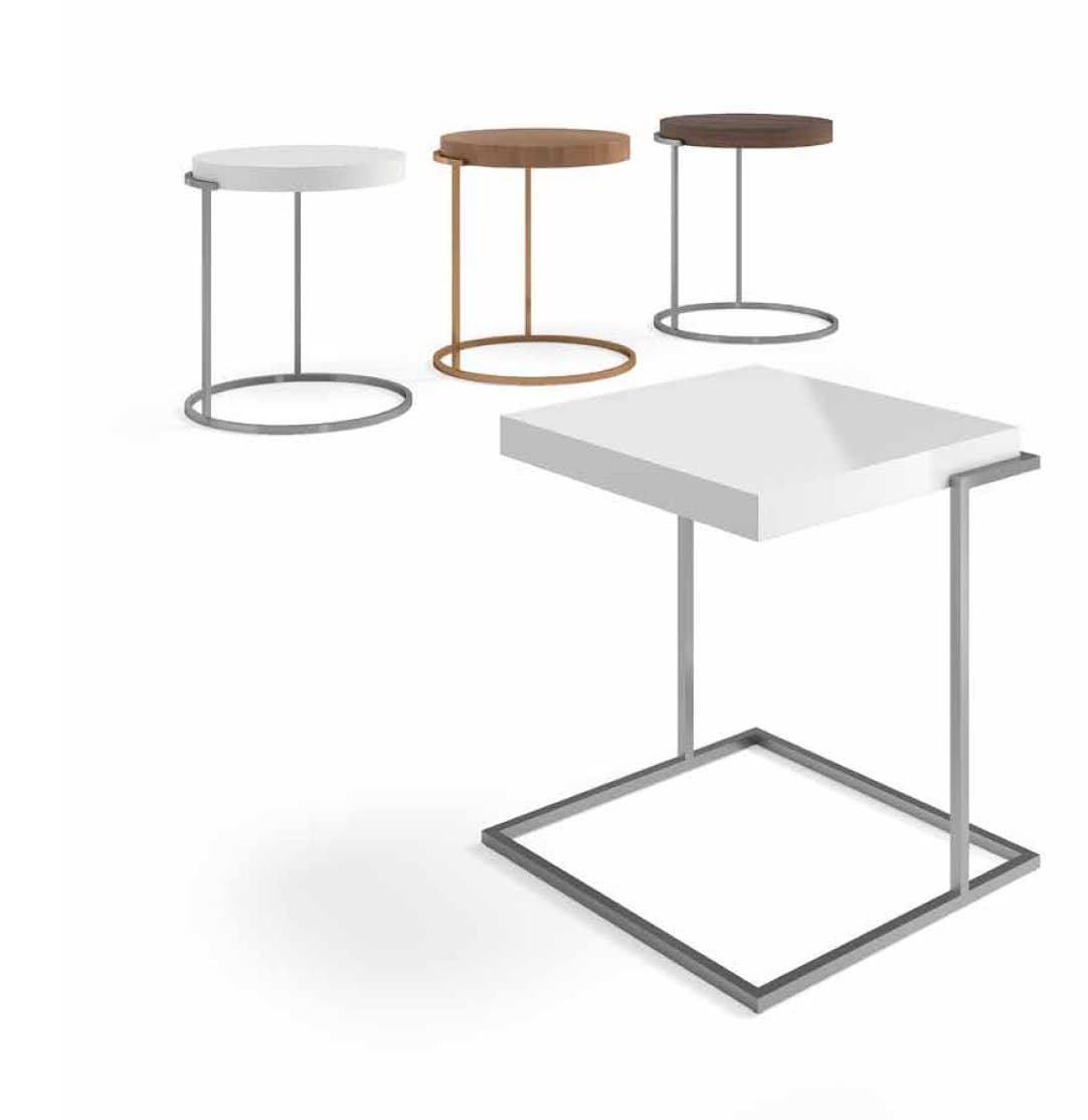 Pianca Servogiro & Servoquadro: Contemporary End/Night Table. Round or Square Frame and Top. Made in Italy.