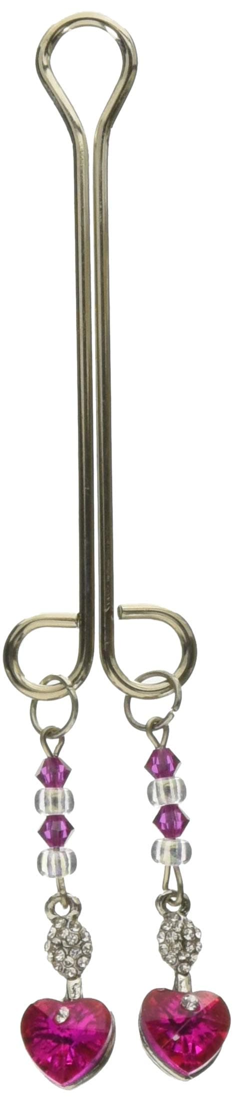 Double Loop with Heart Charm & Fuchsia Beads, 0.8 Ounce