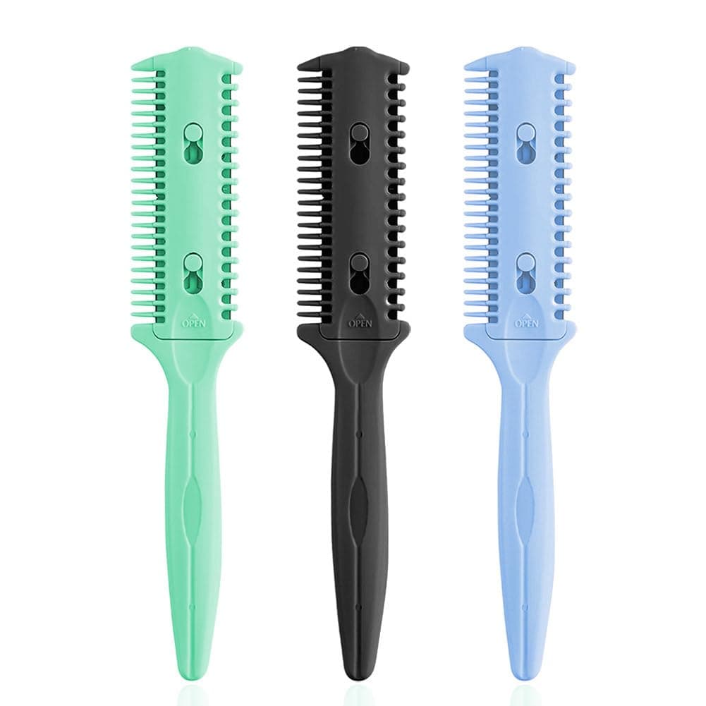 Soft 'N Style 3 Pack Haircut Razor Comb- Double Sided Razor, Hair Styling Razor Scissors Comb, Split Ends Hair Trimmer Styler for Thin and Thick Hair Cutting and Styling (Green,Black,Blue)