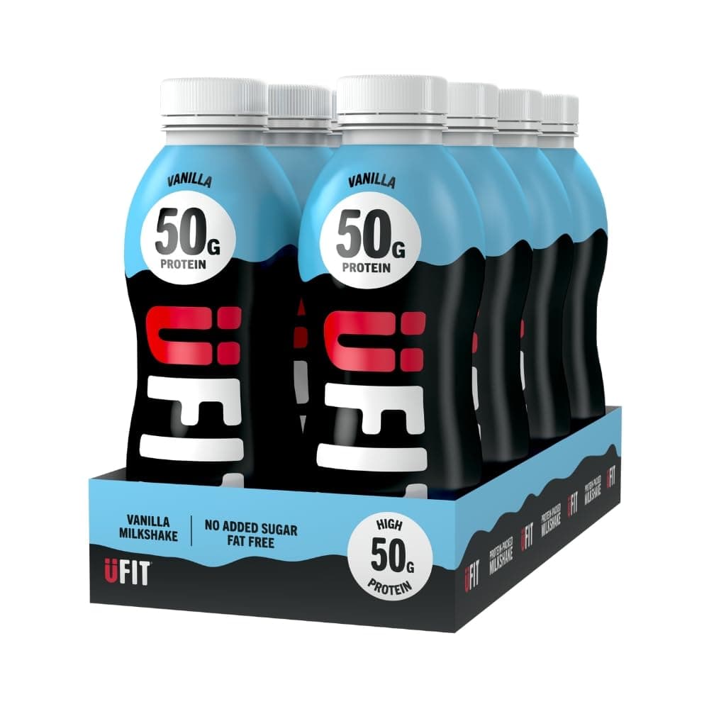 UFIT High 50g Protein Shake - Vanilla Flavour - No Added Sugar - Low in Fat - Ready to Drink - Pack of 8 x 500 ml (Packaging May Vary)