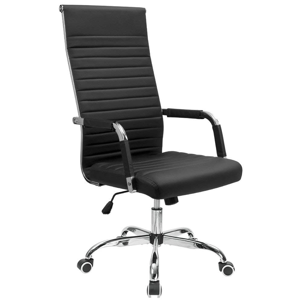 Furmax Ribbed Office Chair High Back PU Leather Executive Conference Chair Adjustable Swivel Chair with Arms, Black