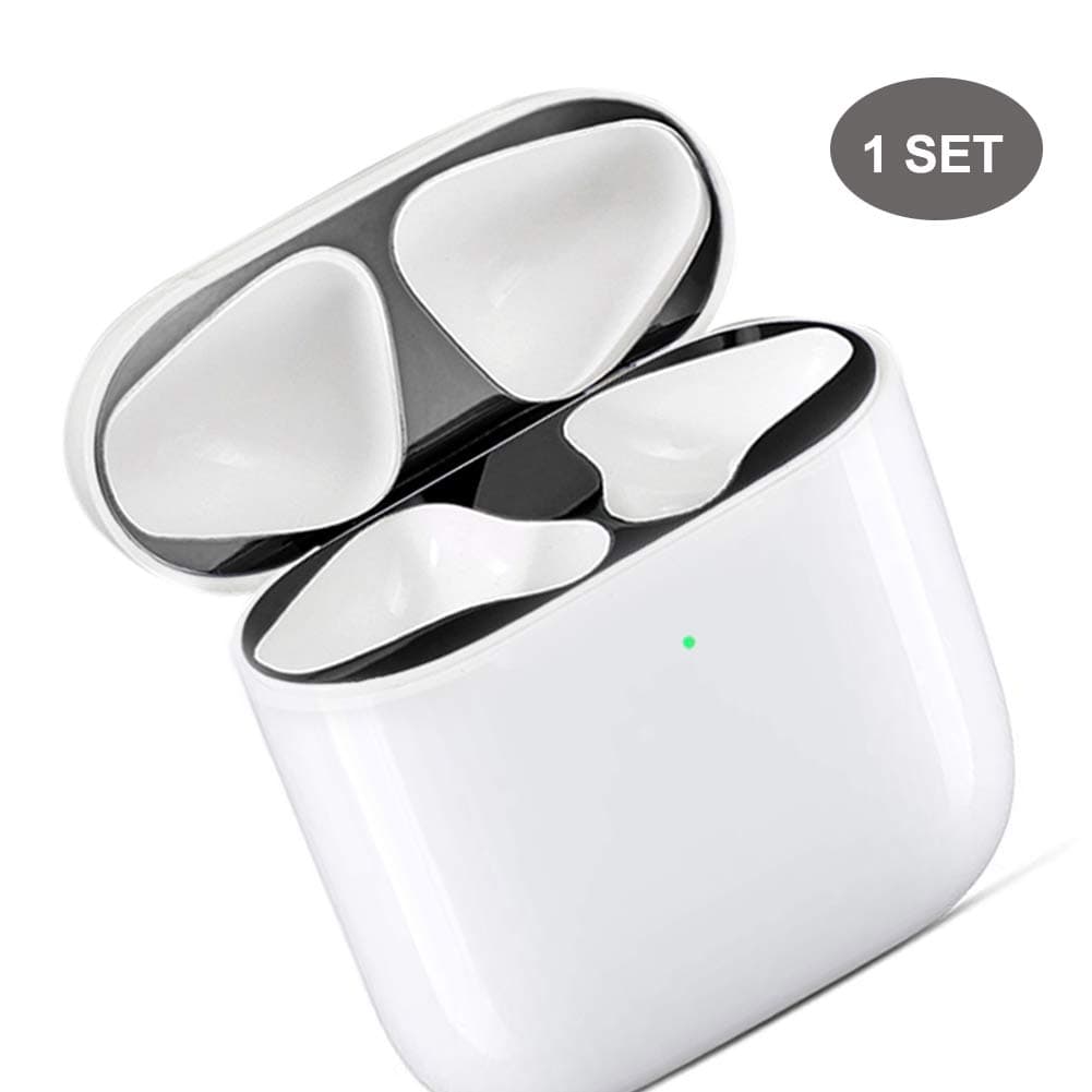 CRAZY PANDA Dust Guard for AirPods Gen 2 Wireless Charging Case, Ultra Thin 0.03mm 18K Plating Metal Dustproof Sticker for Airpods 2 Wireless - Black