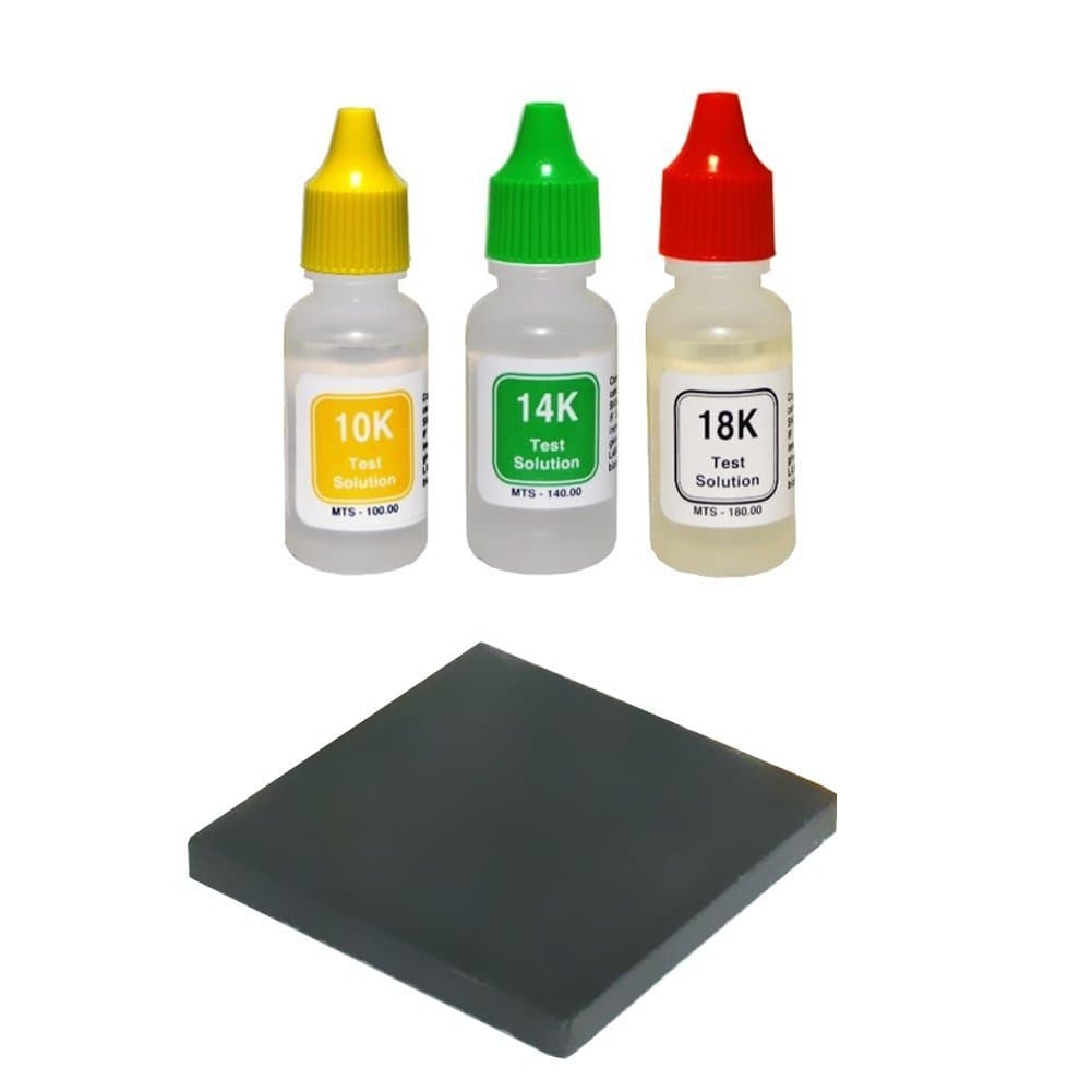 JSP 10k/14k/18k Gold Test Acid Solutions Tester Kit Detect Metals Scrap Jewelry + PRO 2x2" Testing Stone