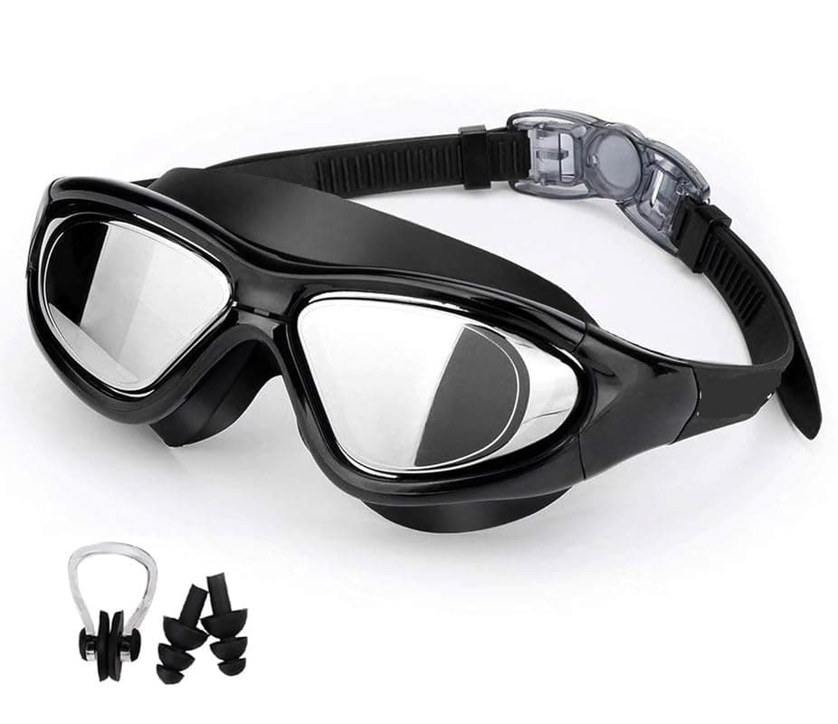Big Frame Competition Swim Goggles with Free Protective Case Pro Anti fog Protection Clear Anti-UV Swimming Goggles with Adjustable Strap