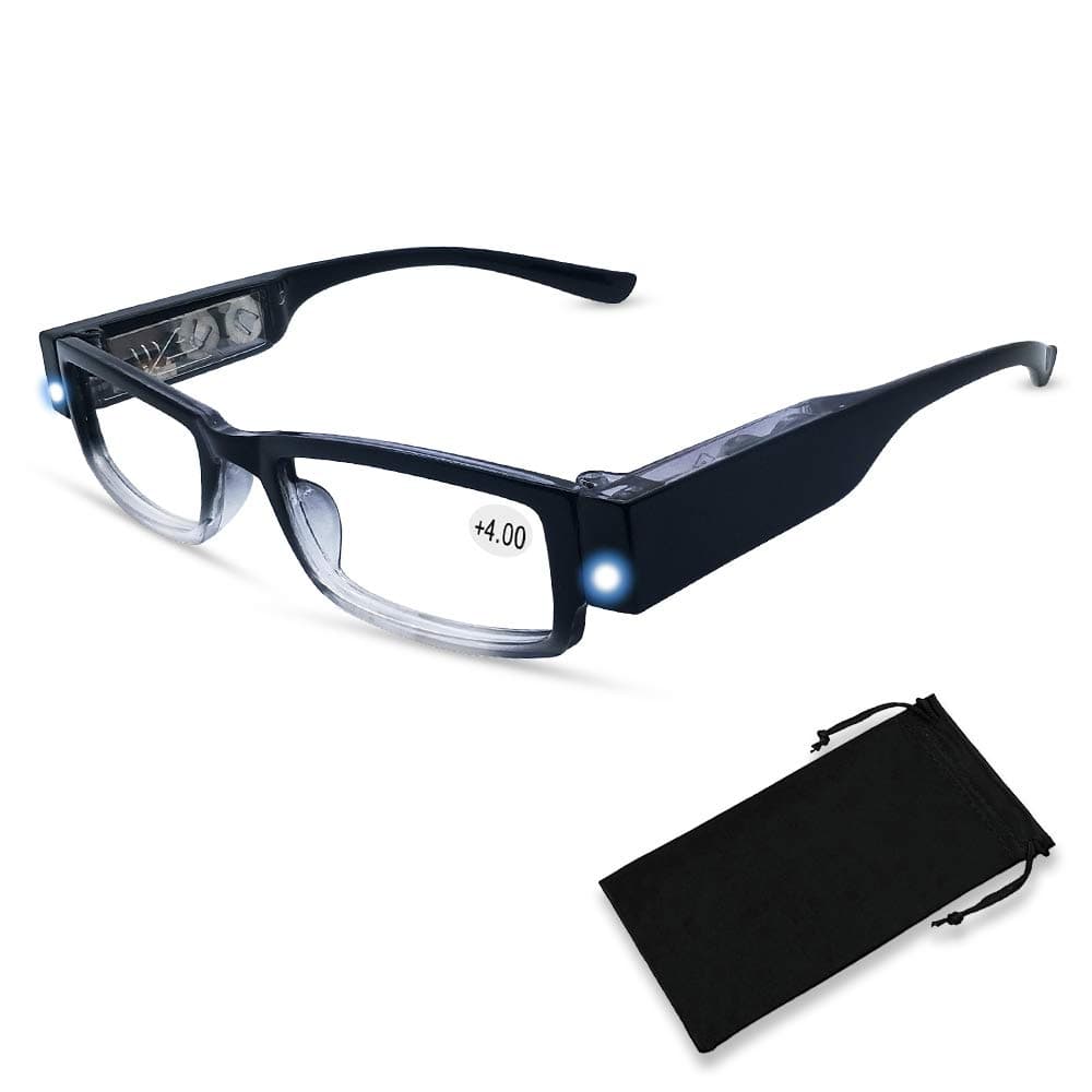 Reading Glasses with Light Magnifying Glasses with Light Led Magnifier Eyeglasses Nighttime Reader Frame Eyewear+4.0