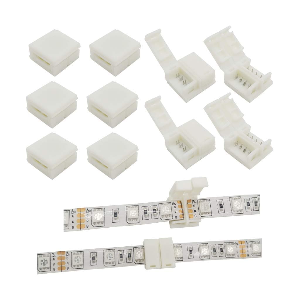 LESCA TEK LED Strip Solderless Connector Adaptor for 10mm Wide 5050 RGB Waterproof Led Strip Light (4 Pin RGB Strip Connector), Pack of 10
