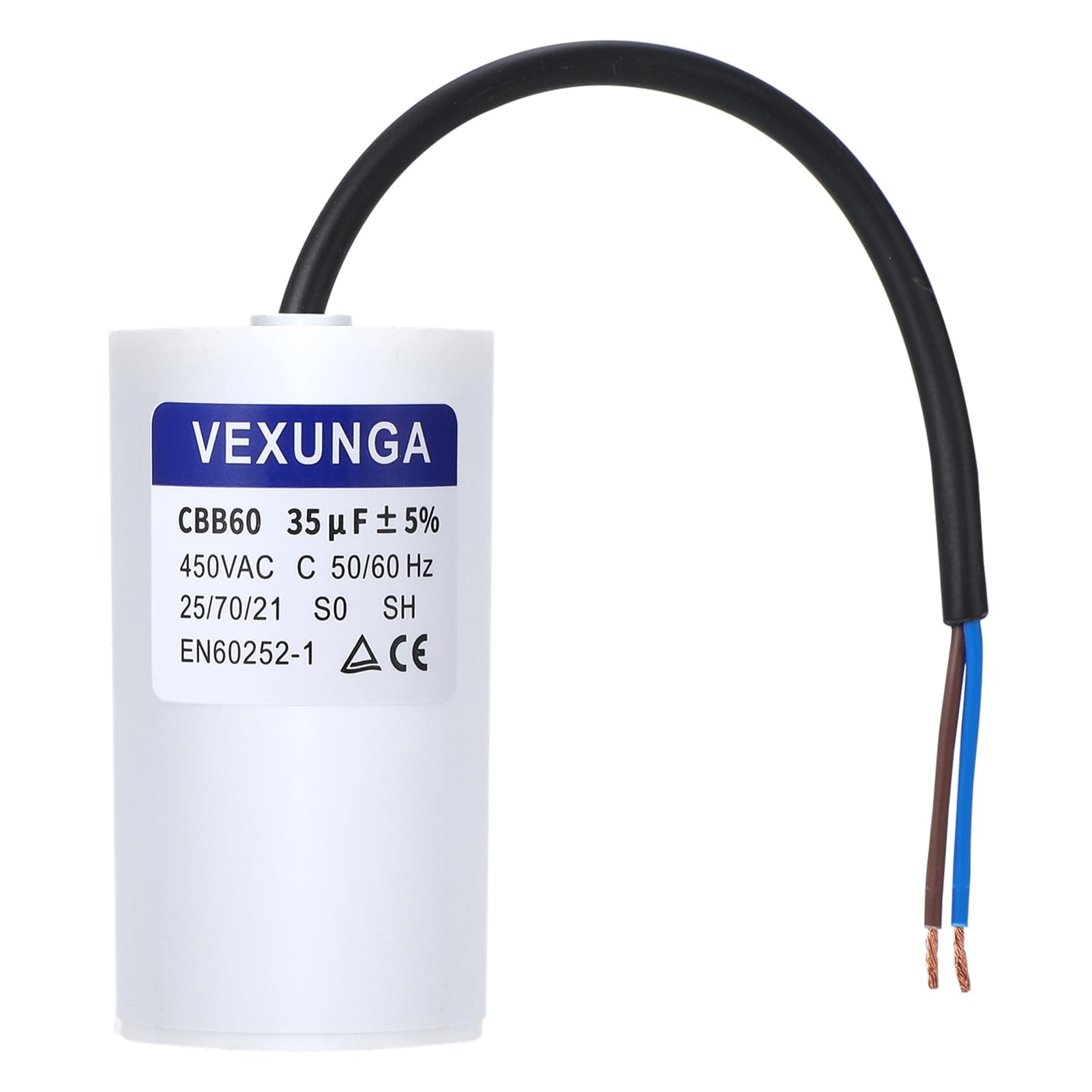 VEXUNGA CBB60 SH 35uF/35MFD Capacitor 450VAC AC Motor Starting 50x92mm 50/60Hz With Cable