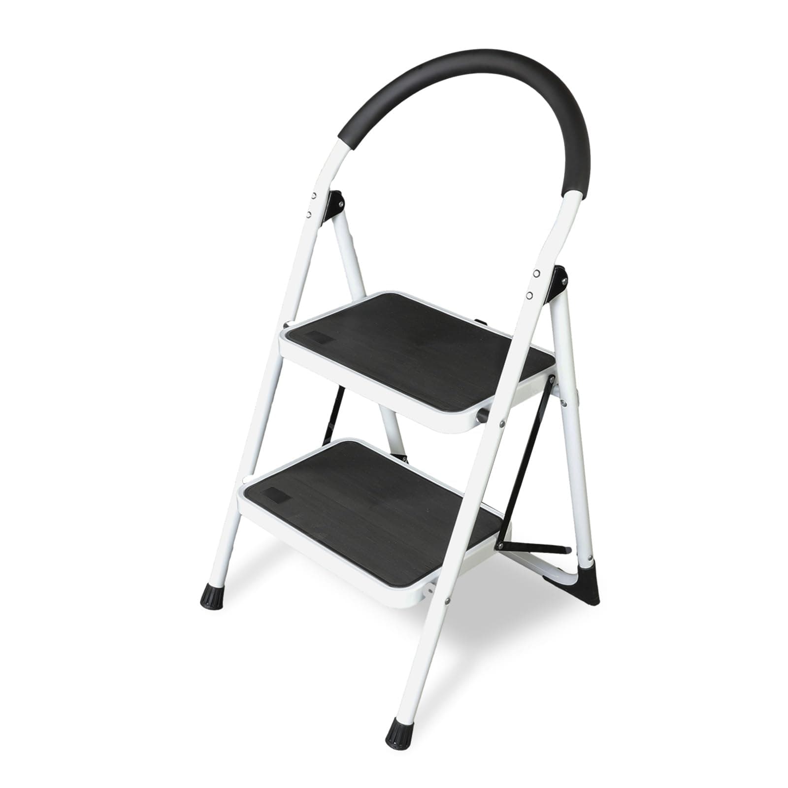 2 Step Ladder: Ergonomic Folding Stool with Anti-Slip Pedal, Step Stool with Padded Handle for Kitchen, Household, Offices. 400 lb Capacity