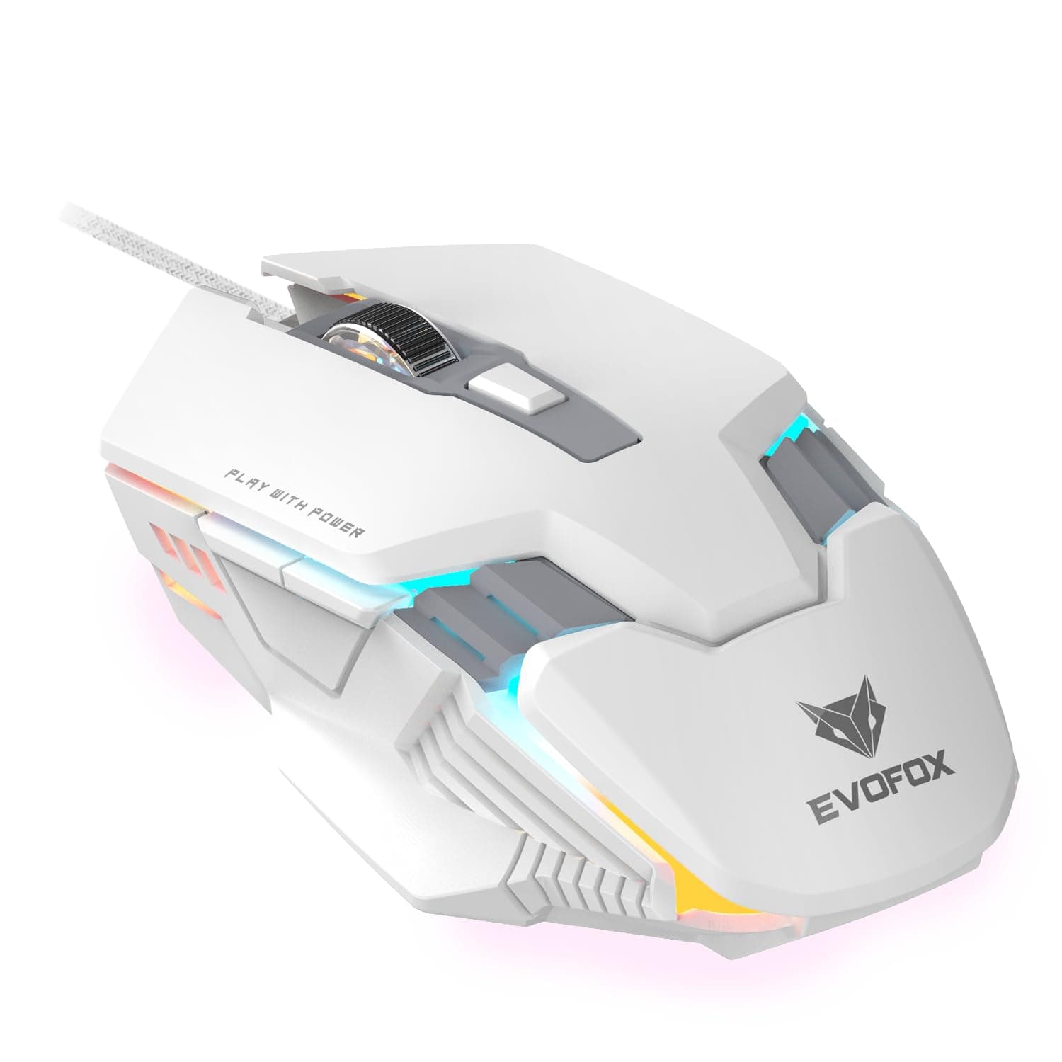 EvoFox Starter Series Spectre USB Wired Gaming Mouse with Upto 3600 DPI Gaming Sensor | 6 Buttons Design | Upto 7 Million Clicks | 7 Colours Rainbow Lighting | 1.5m Braided Cable (White)