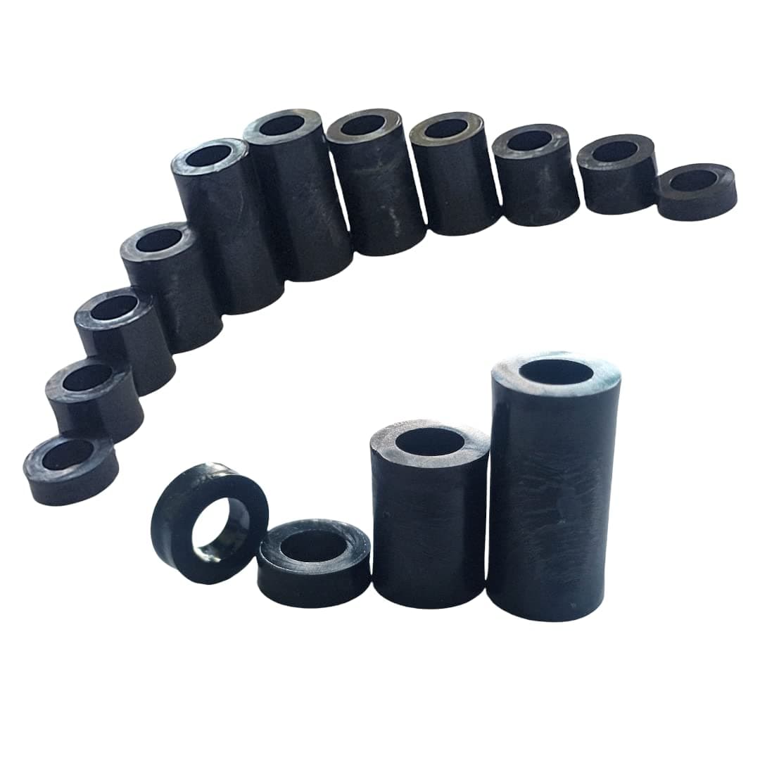 M5 x 20mm Black Nylon Spacers and Standoff Washers for M3, M4, M5, M6, M8 Screws, Lengths 3mm to 30mm (Pack of 12)