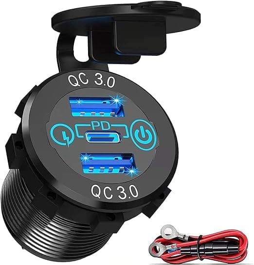 Firelex Car Charger Socket 45W Pd Car Charger Fast Charging,12-24V Car Socket Compatible With Smartphones Digital Camera Mp3,Fast Charge For Car Boat Marine Rv Golf Cart Motorcycle (Standard) - Usb