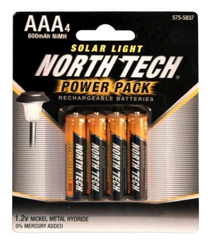 Solar Light Rechargeable Batteries, Power Pack of 4 AAA 1.2v, 600mAh NiMH