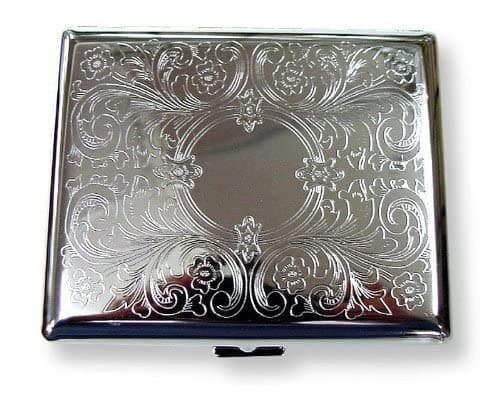 Etched Cigarette Case Victorian Style Metal Holder for Regular, King and 100's Size (Etched Silver) RFID