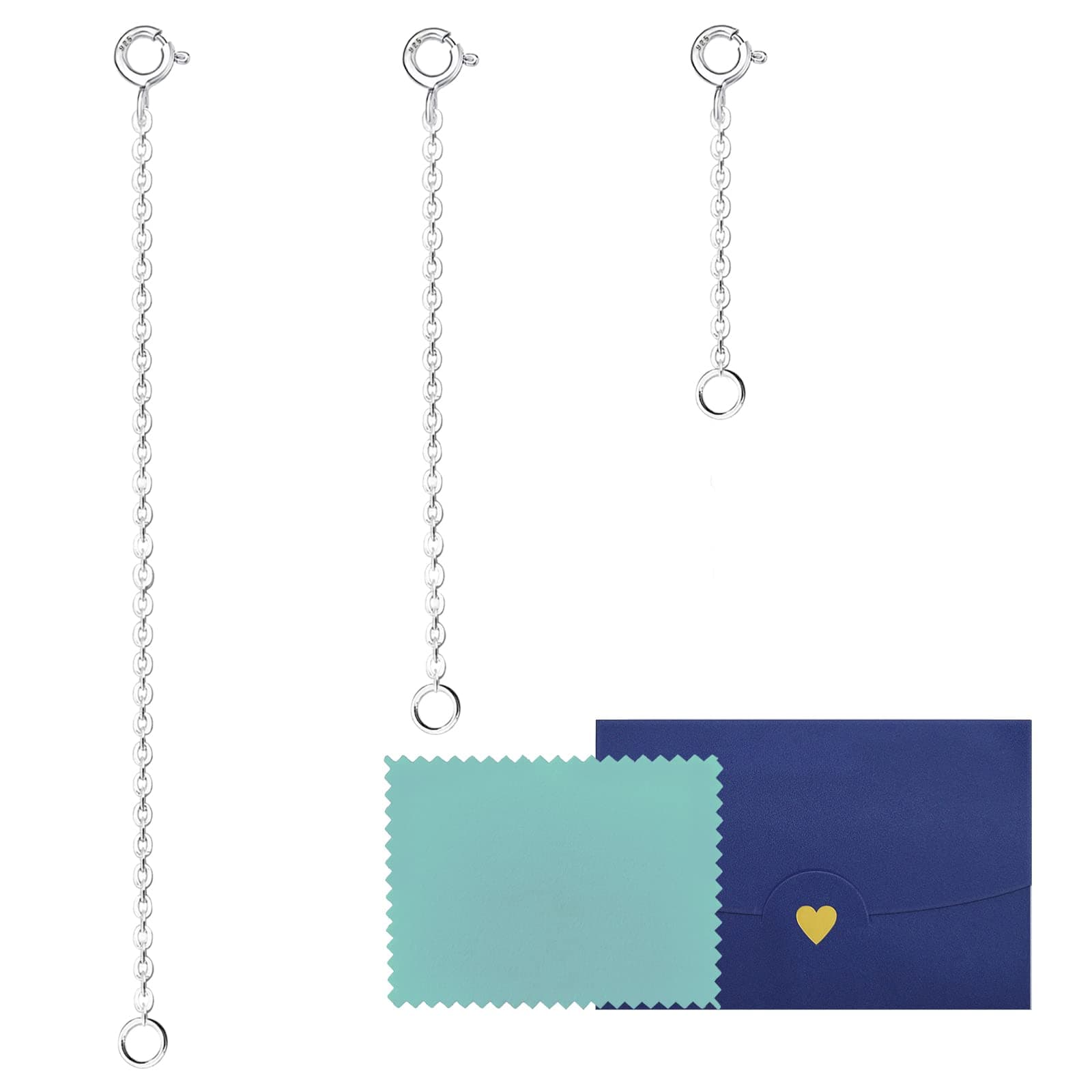 3 Pcs 925 Sterling Silver Necklace Extender, Durable Chain Extenders, Necklace Bracelet Anklet Jewelry Extension for Women (1 2 3 Inch)