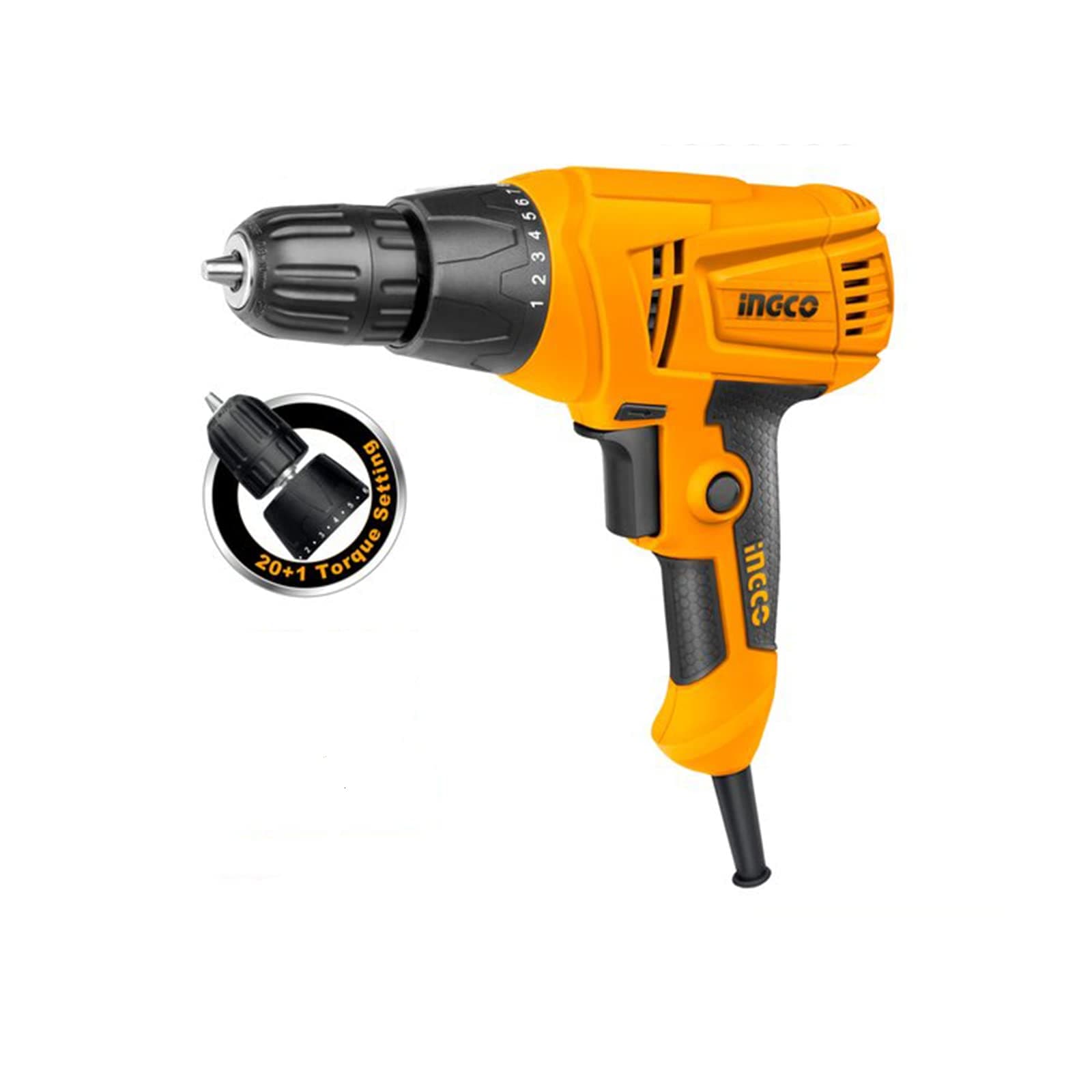 INGCO Electric Drill, Power Drill, Drill Machine,280W | 10 millimeters | 20+1 Torque Settings Electric Drill with Bit Sets, Corded-electric Drill, Orange and Black