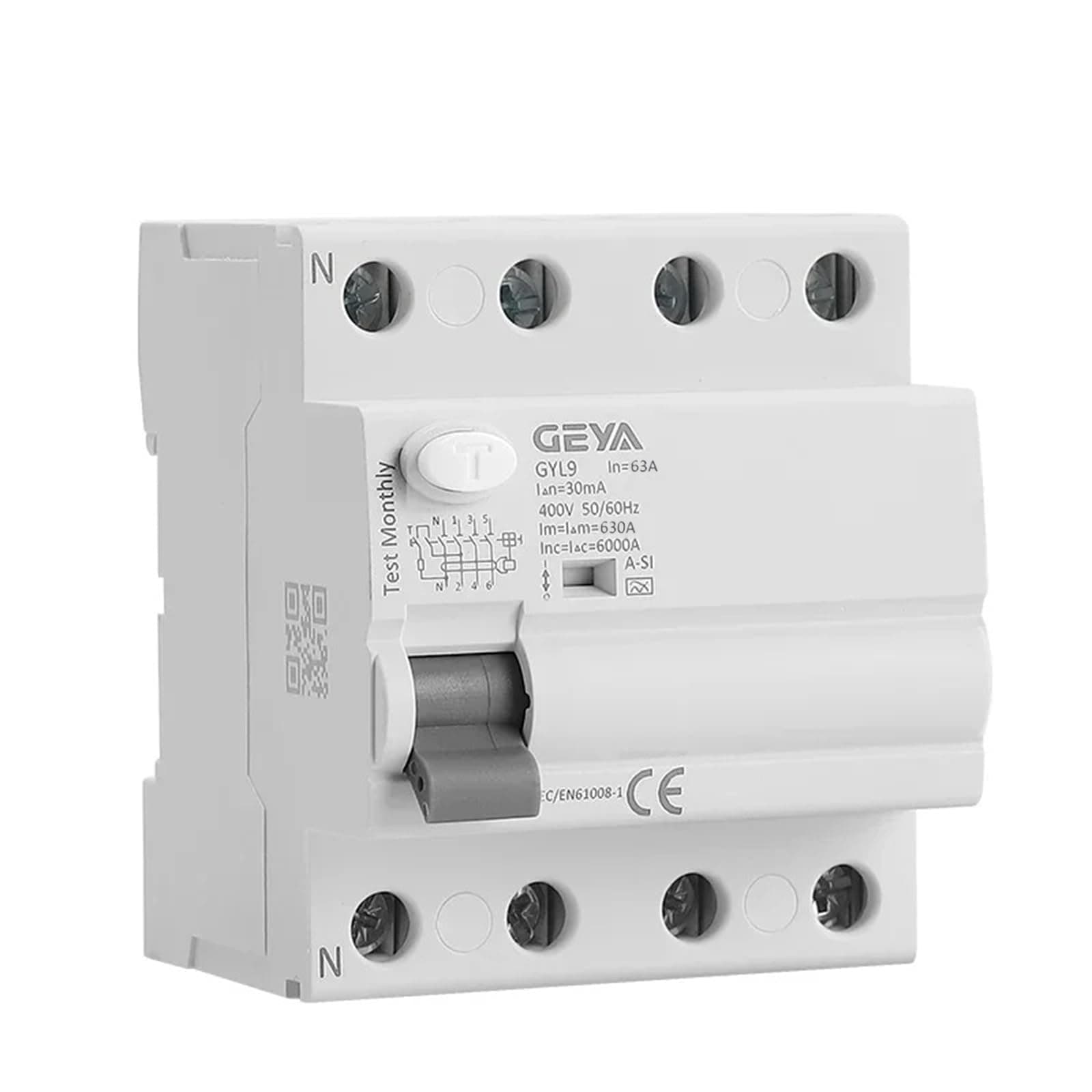GEYA Time Delayed RCD RCCB ELCB A-SI Type Super Immunised Electromagnetic Circuit Breaker (4P 63A 30mA)