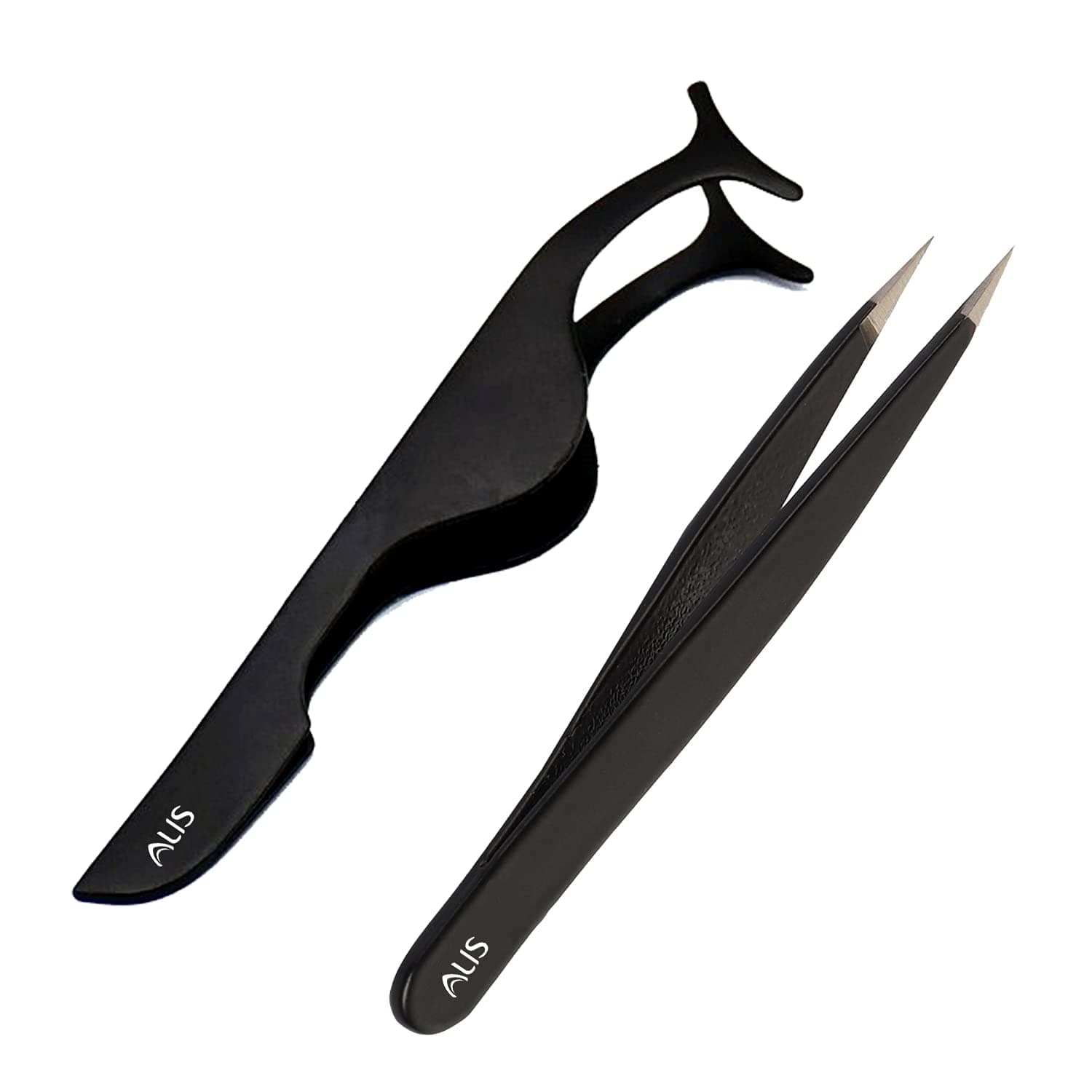 False Eyelashes Applicator Kit | Fish Tail Clip Tweezers for Lashes Application and Removal | Fake Lash Extension Remover Precision Tool | Eyelash Extension Tweezers Set of 2 Black