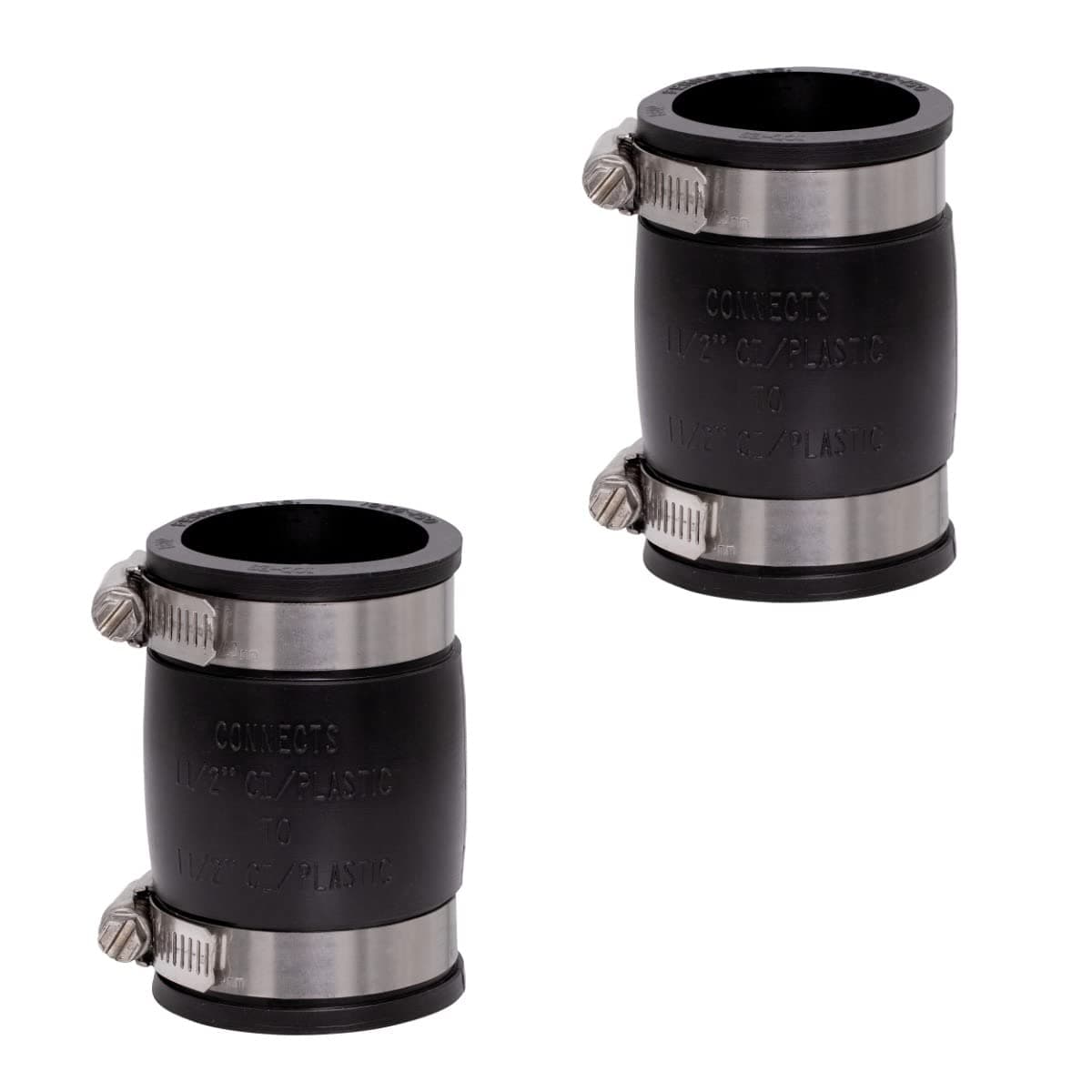 2-Pack 1056-150 1-1/2-in. Flexible PVC Pipe Coupling for Cast Iron and Plastic Plumbing Connections in Black