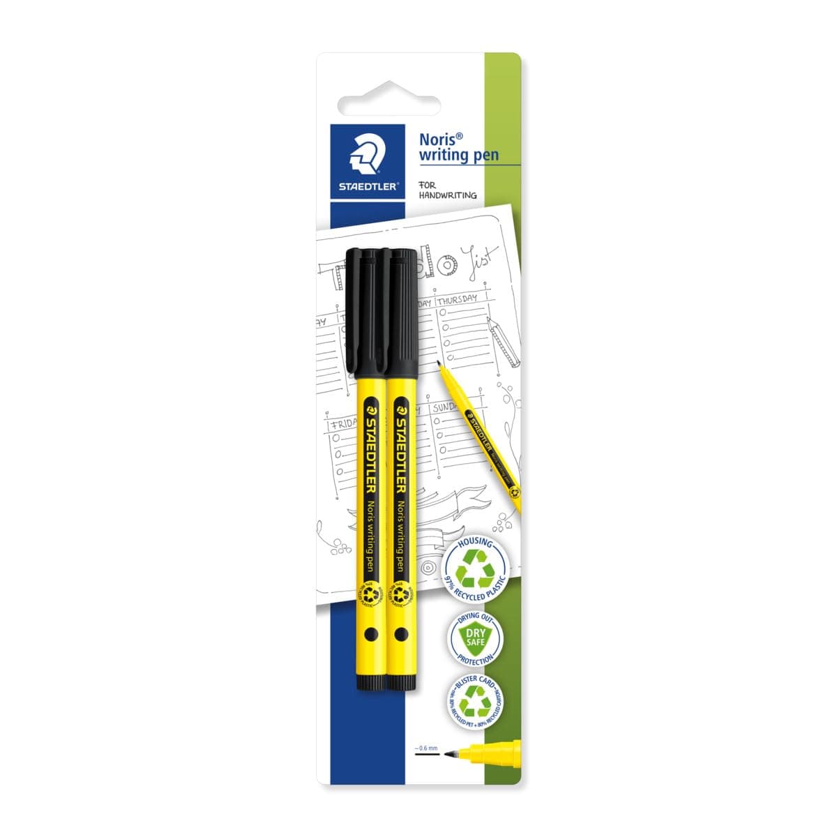 STAEDTLER 307-9 BK2 Noris Handwriting Pen - Black (Pack of 2)