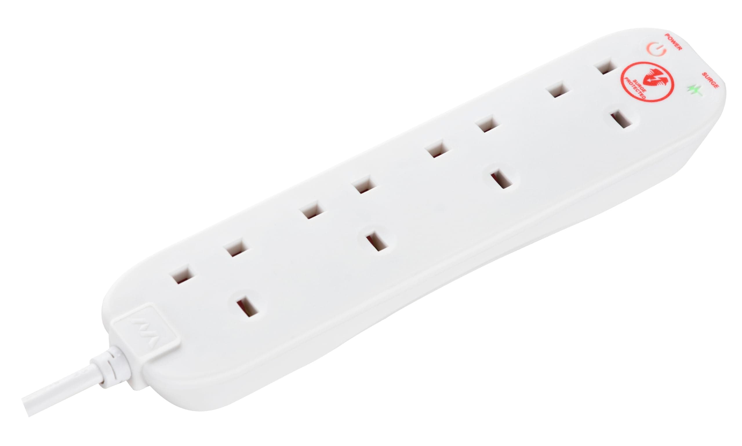 Masterplug Four Socket Extension Lead with Surge Protection, Power and Surge LED Indicators, Unswitched, 4 Metre Cable, 4-Way Plug Extension Cable, Power Strip, White, 13A, 4G, 4m, SRG44N