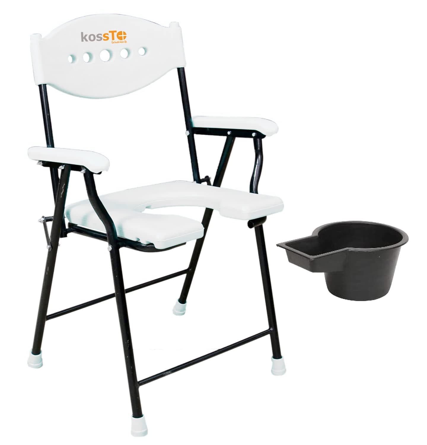 Kossto Folding Commode Over Toilet, Bedside Commode Chair, Shower Seat with Removable Bucket, Suitable for Senior, Disabled Patients & Pregnant Woman (White)